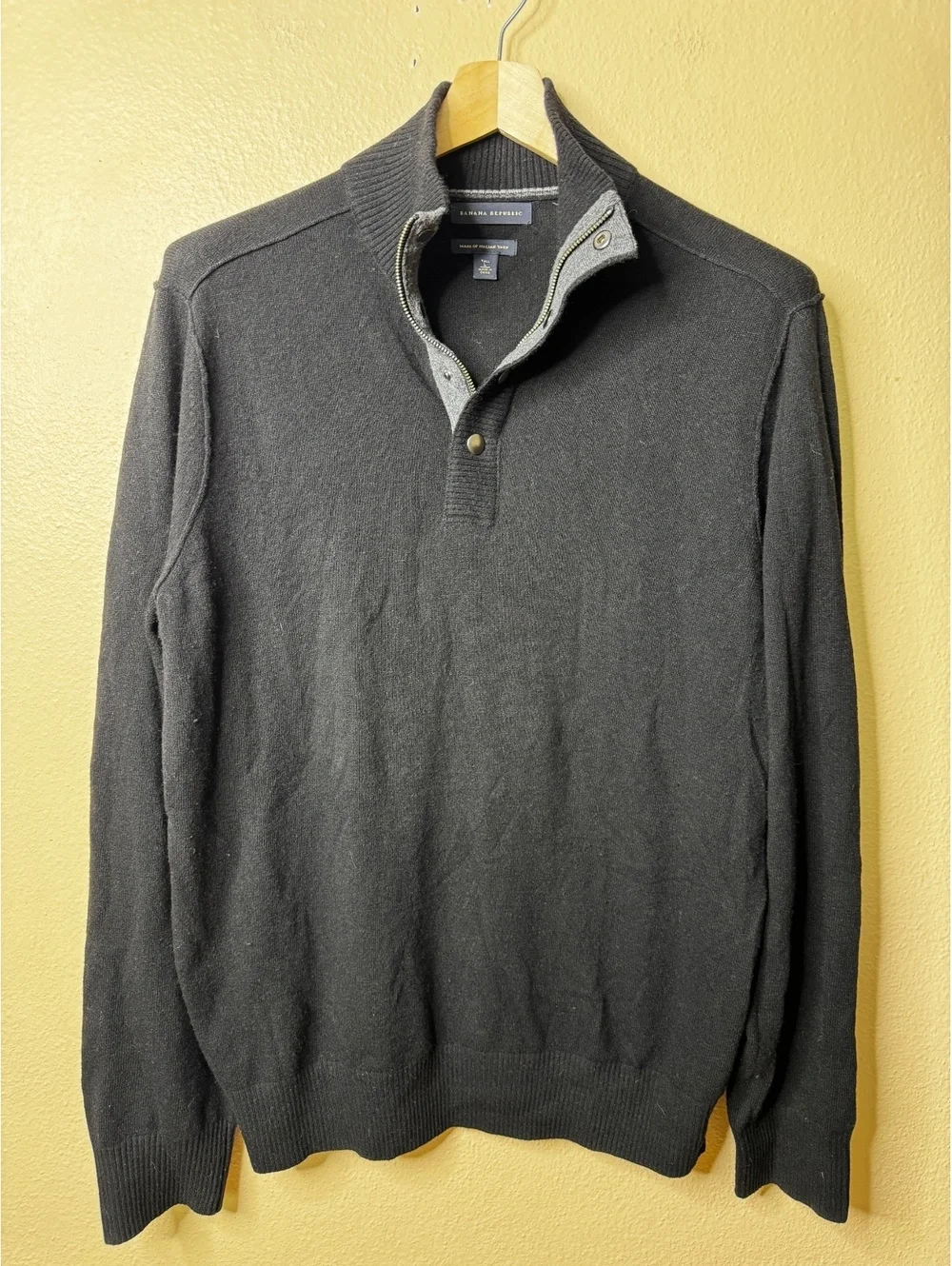 Banana Republic Sweater Men's Large Tall Black Italian Yarn 1/4 Zip Wool Blend